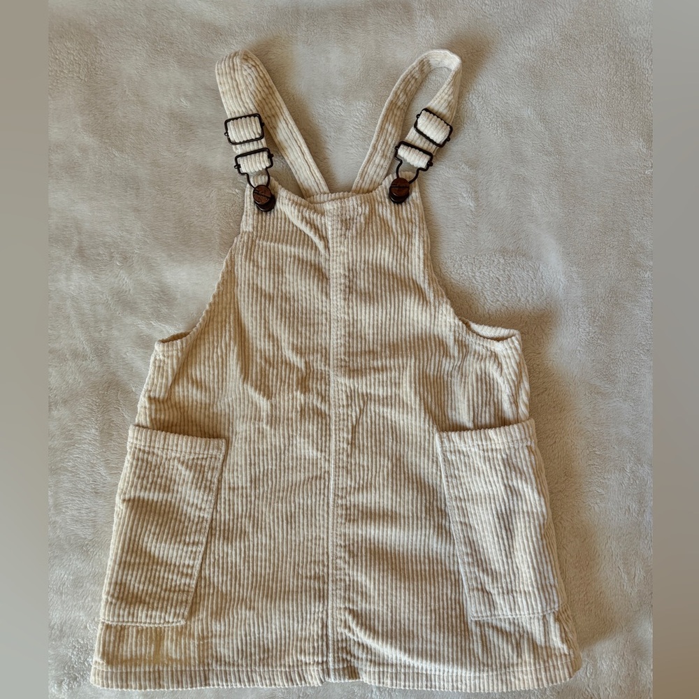 LIKE NEW Zara Girl Ecru Corduroy Overall Dress Size 2-3
